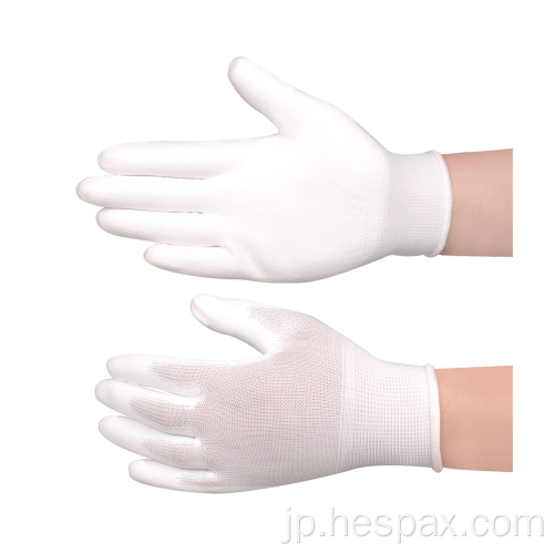Hespax 13ゲージ白PU抗静止保護手袋